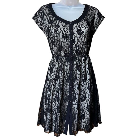 Kimchi Blue Fit and Flare Black Lace Dress Sz XS Whimsigoth Dark Academia Twee - Picture 6 of 11